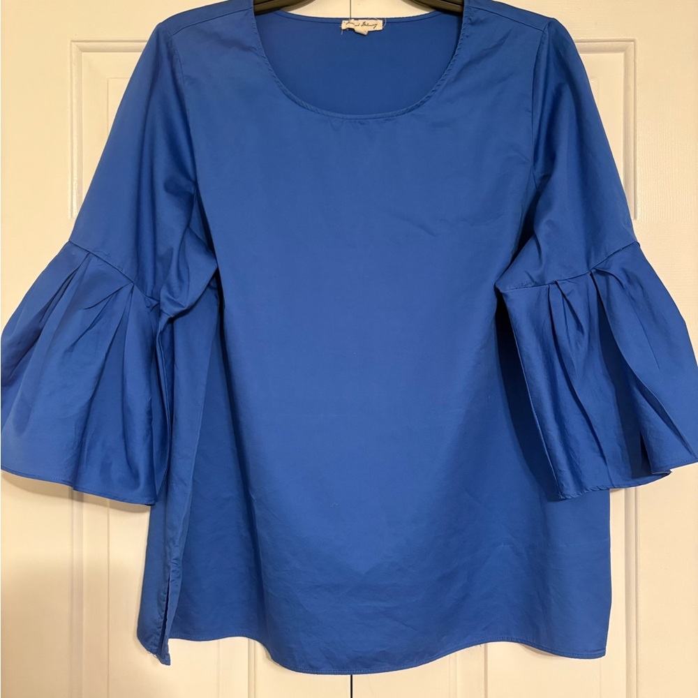 Jane and Delancey Blue Ruffled Bell Sleeve Blouse